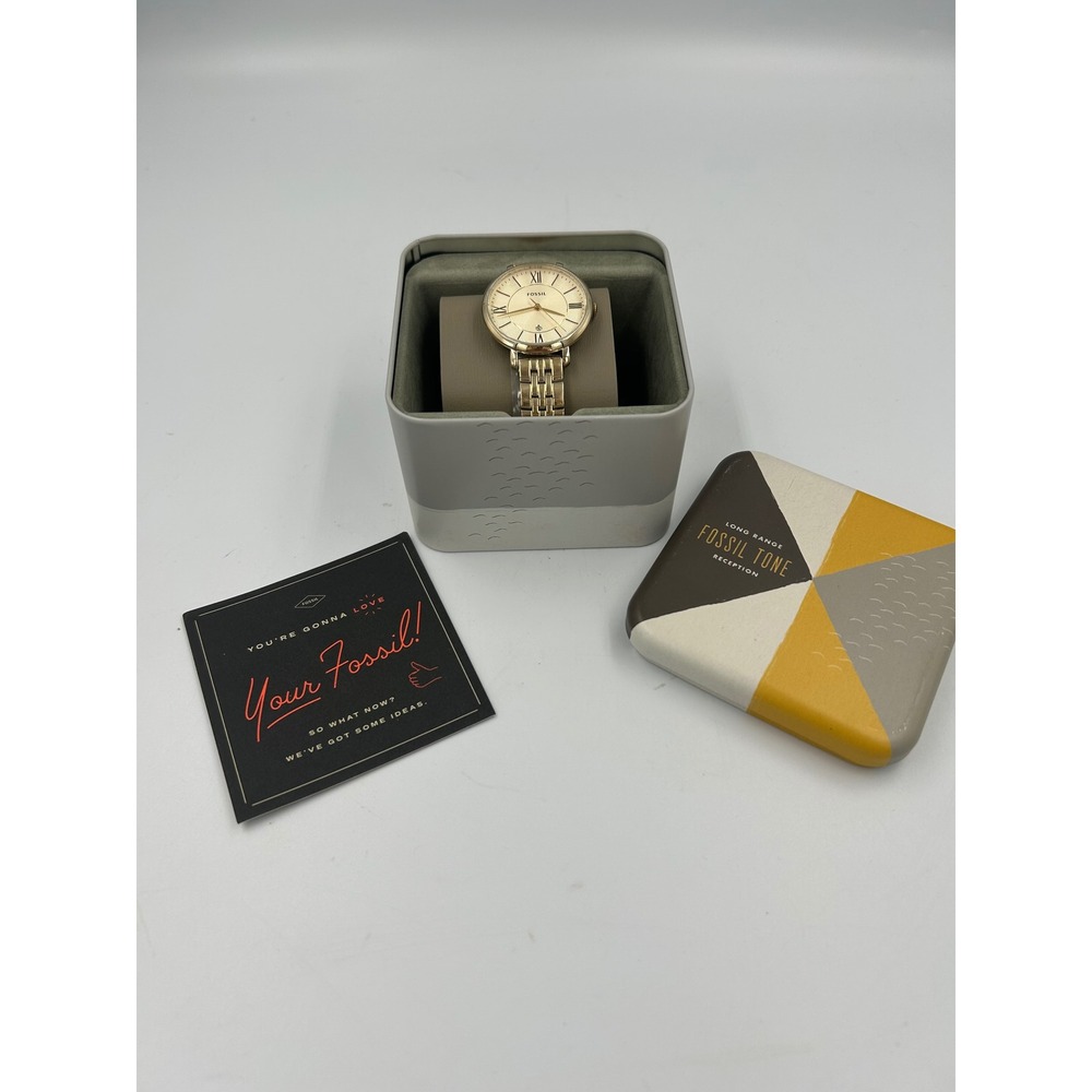 NWT Fossil Jacqueline Gold Tone Stainless Steel Watch ES3434 Champagne Dial